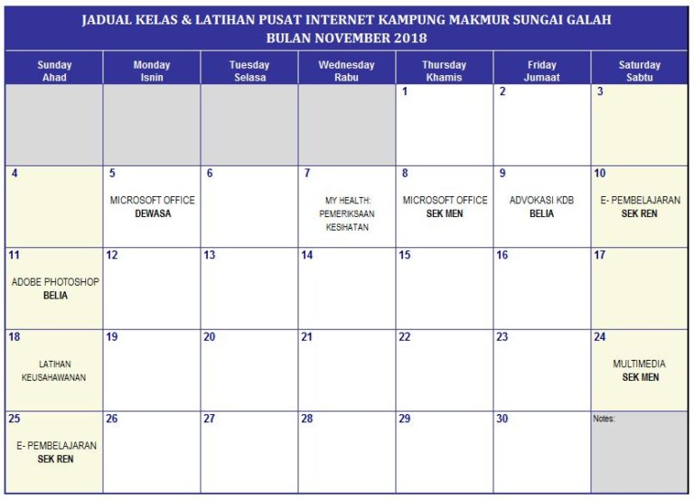 Jadual Bulan 11.2018