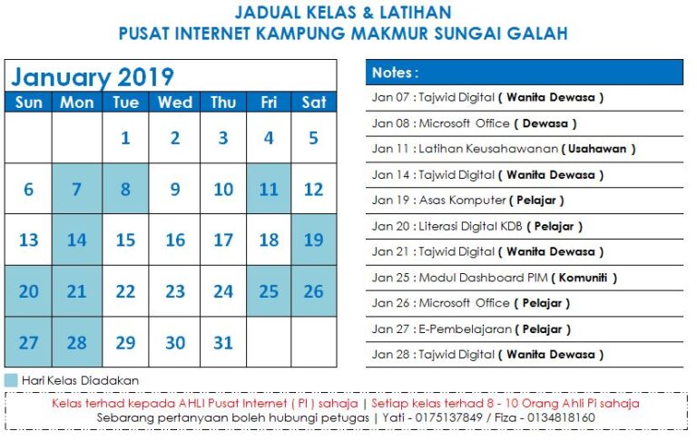 Jadual Bulan 1.2019