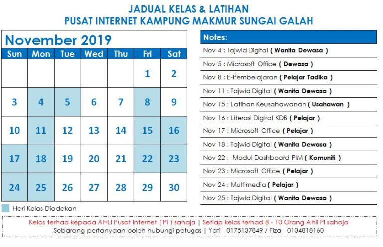 Jadual Bulan 11.2019