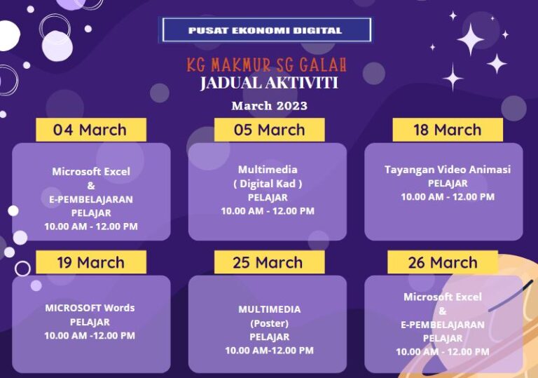 jadual kelas bulan 3.2023